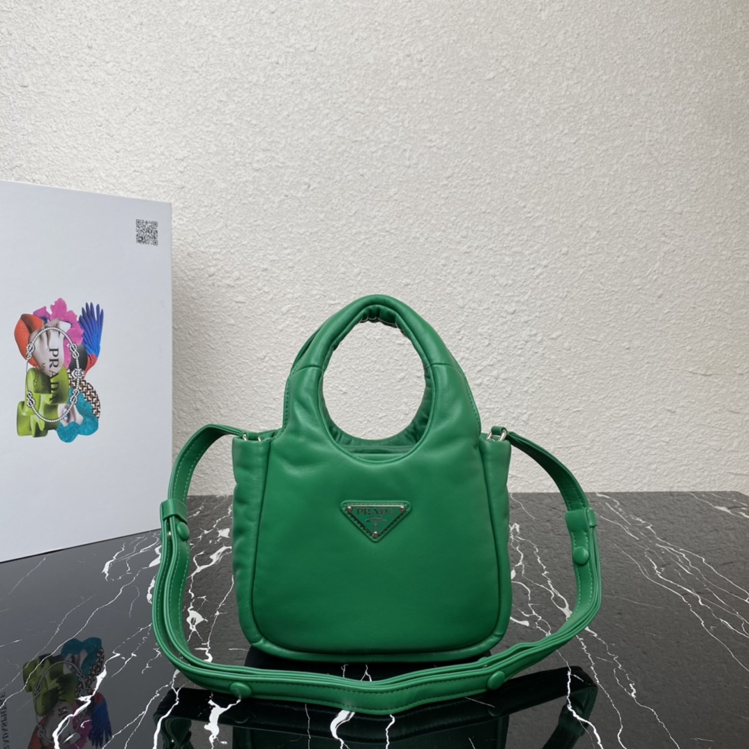 Prada Small Padded Soft Nappa Leather Bag Tote Mango Green 1BA359